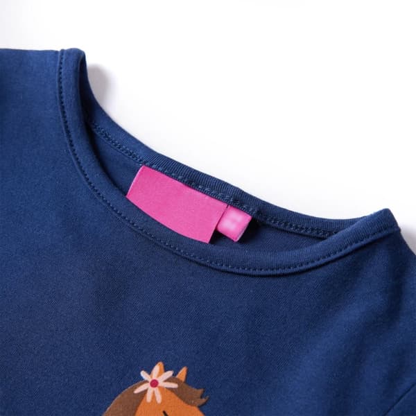 T-shirt med långa ärmar för barn marinblå 128