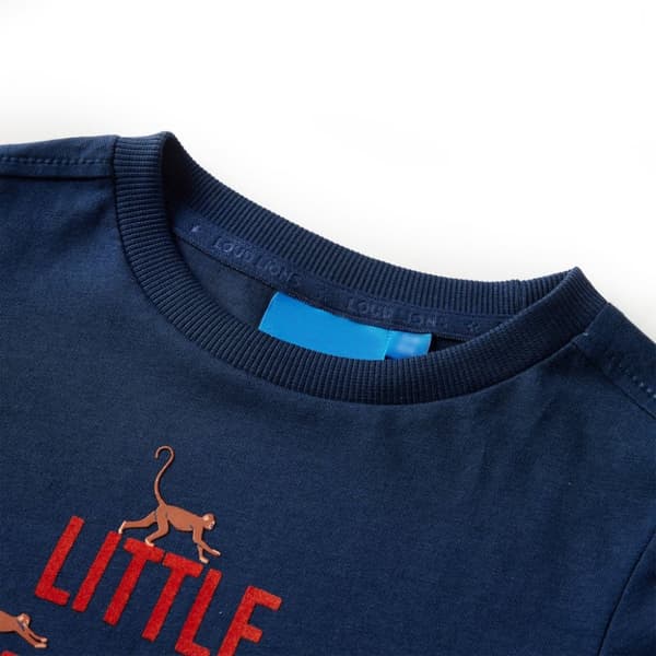T-shirt med långa ärmar för barn marinblå 128
