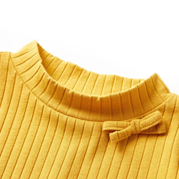 T-shirt med långa ärmar för barn ribbstickad mörk ockra 128