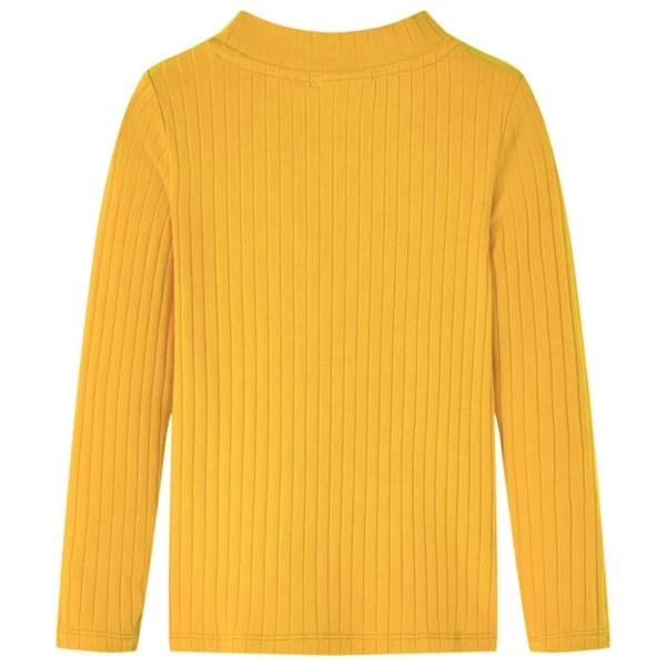 T-shirt med långa ärmar för barn ribbstickad mörk ockra 128