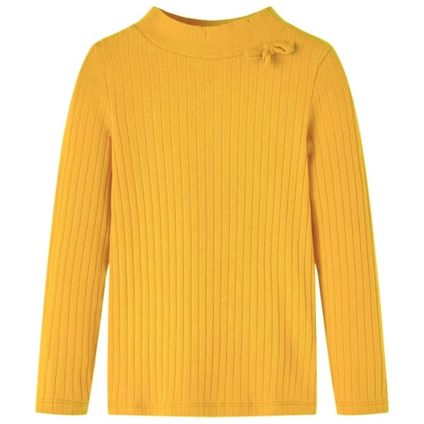 T-shirt med långa ärmar för barn ribbstickad mörk ockra 128