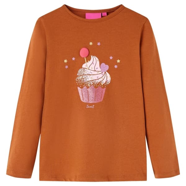 T-shirt med långa ärmar för barn konjaksbrun 128