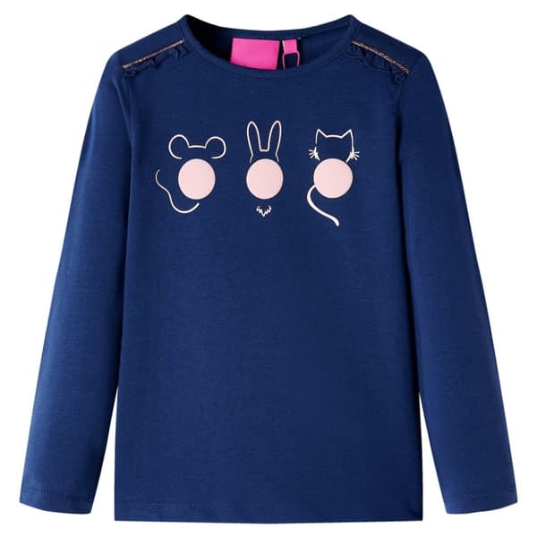 T-shirt med långa ärmar för barn marinblå 128