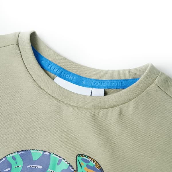 Kortærmet T-shirt til børn str. 116 lys kakifarve