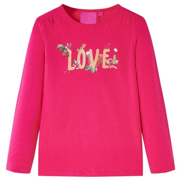 T-shirt med långa ärmar för barn stark rosa 140
