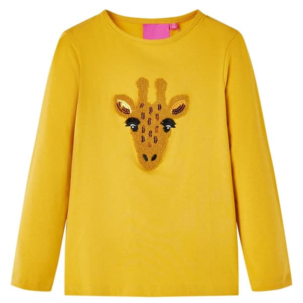 Langærmet T-shirt til børn str. 92 okkergul
