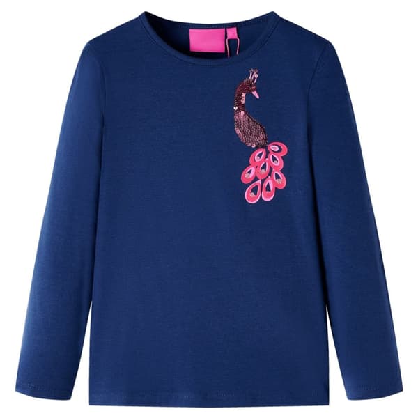 T-shirt med långa ärmar för barn marinblå 116