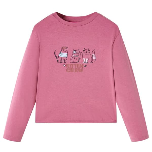 T-shirt med långa ärmar för barn hallonrosa 128