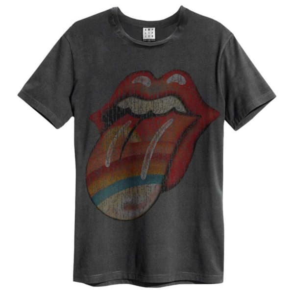 The Rolling Stones T Shirt Rainbow Tongue Official Amplified Vintage Charcoal