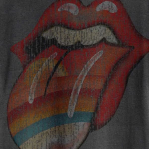 The Rolling Stones T Shirt Rainbow Tongue Official Amplified Vintage Charcoal