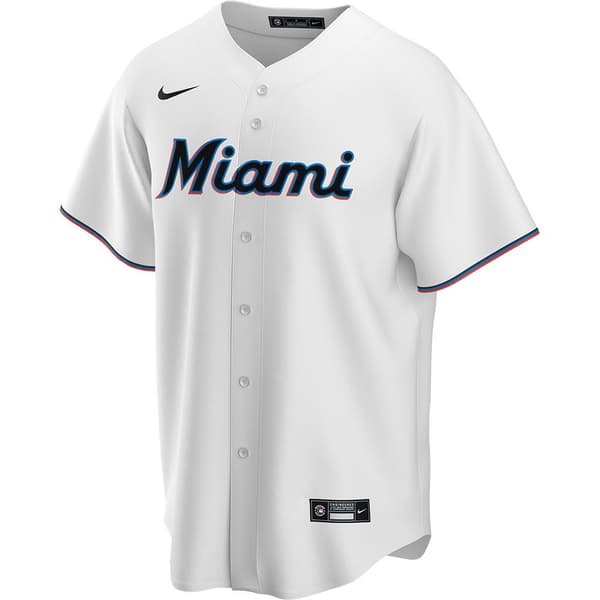 Nike Kortærmet T-shirt Med V-hals Miami Marlins Official Replica Home Hvid S Mand