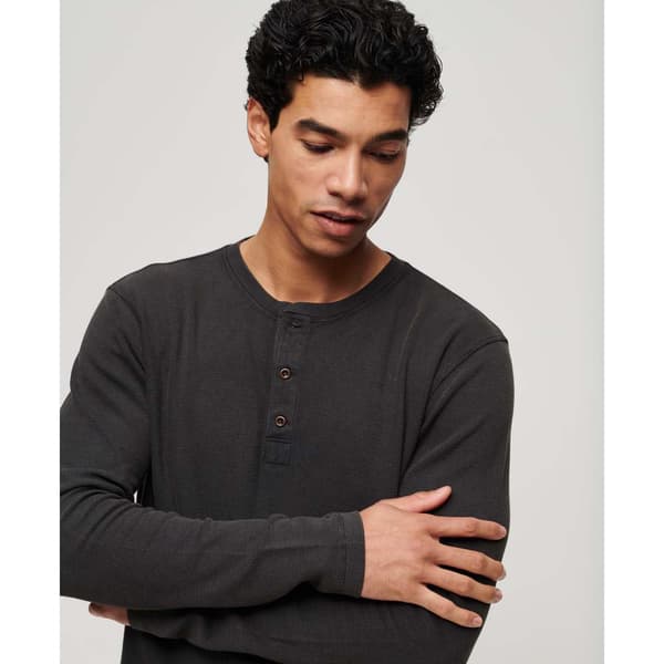 Superdry Pitkähihainen Pyöreä Kaula-aukkoinen T-paita Waffle Henley Musta L Mies