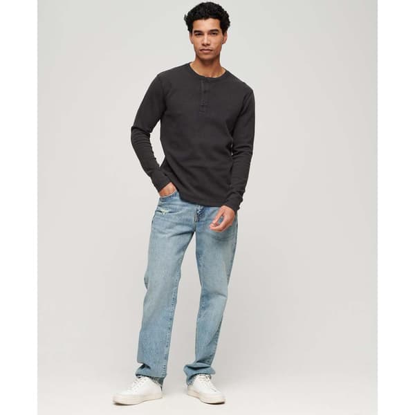 Superdry Pitkähihainen Pyöreä Kaula-aukkoinen T-paita Waffle Henley Musta L Mies
