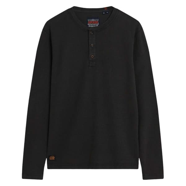 Superdry Pitkähihainen Pyöreä Kaula-aukkoinen T-paita Waffle Henley Musta L Mies