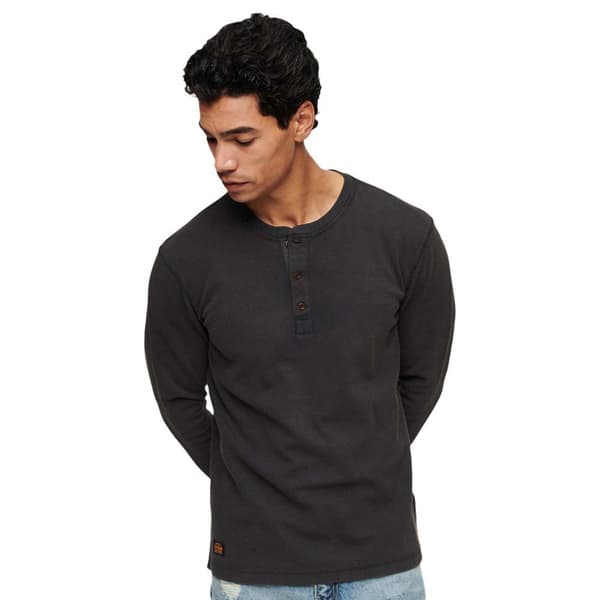 Superdry Pitkähihainen Pyöreä Kaula-aukkoinen T-paita Waffle Henley Musta L Mies