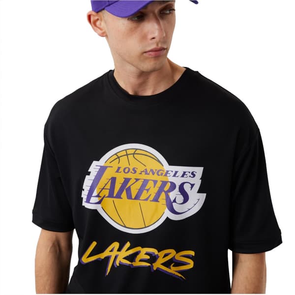 New Era NBA Los Angeles Lakers Script Mesh Tee 60284737, Man, T-shirt, Svart