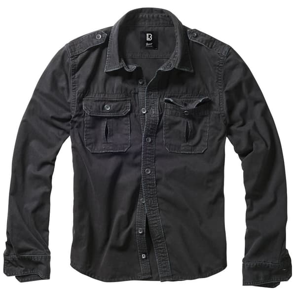 Brandit Lang Ærmet Skjorte Vintage Sort 5XL Mand