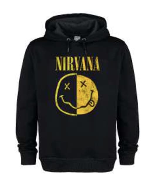 Nirvana: Amplified Vintage Black Hoodie - Spliced Smiley  (Small)