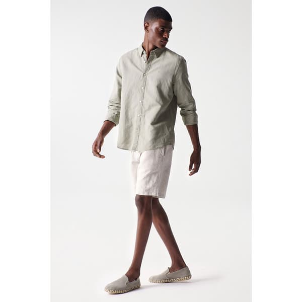 Salsa Jeans Lang ærmet Skjorte Cotton Linnen Regular Fit Grøn M Mand