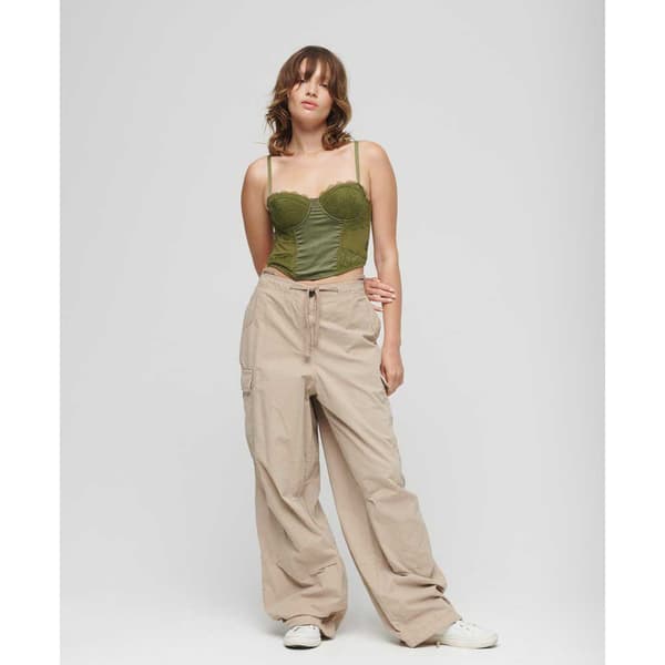 Superdry Ärmlös T-shirt Lace Satin Corset Grönt M Kvinna