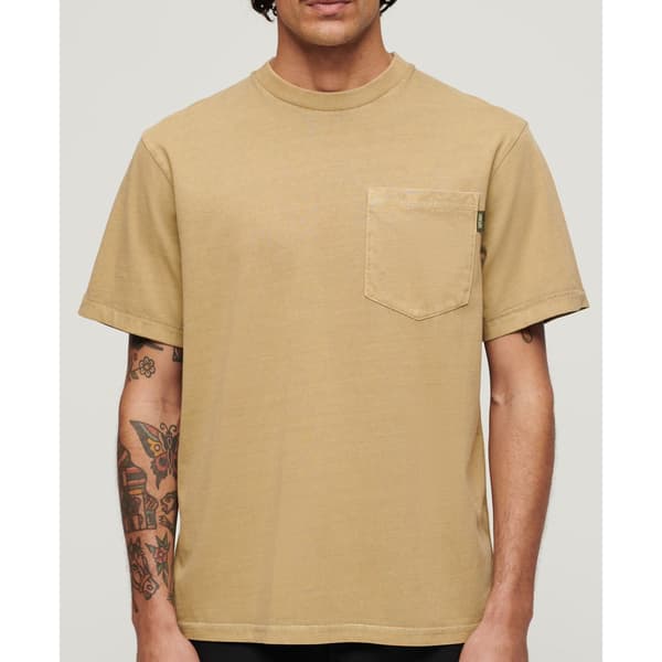Superdry Kortärmad T-shirt Med Rund Hals Contrast Stitch Pocket Beige M Man
