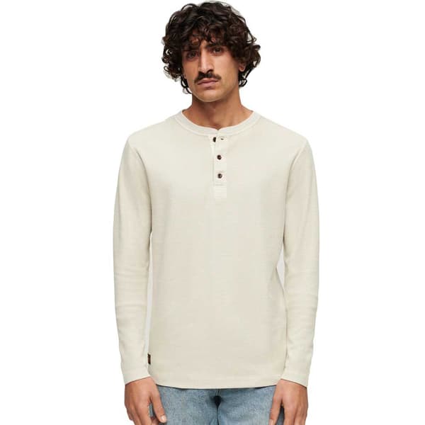 Superdry Pitkähihainen Pyöreä Kaula-aukkoinen T-paita Waffle Henley Beige M Mies
