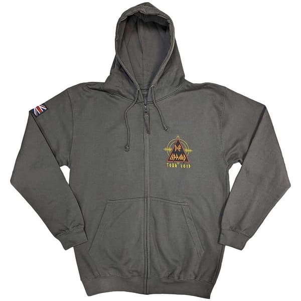 Def Leppard Unisex Zipped Hoodie: Logo Tour 2019 (Ex-Tour) (Large)