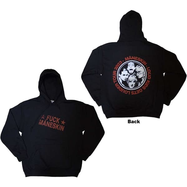 Maneskin Unisex Pullover Hoodie: Fuck Maneskin (Back Print & Ex-Tour) (Small)