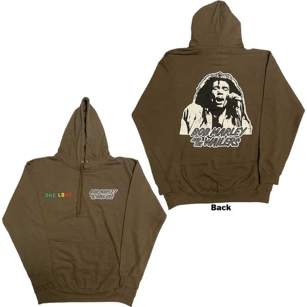 Bob Marley Unisex Pullover Hoodie: One Love Wailers Mic Photo (Back Print & Embroidery) (Medium)