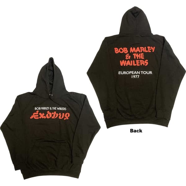 Bob Marley Unisex Pullover Hoodie: Exodus Wailers European Tour '77 (Back Print & Hi-Build) (Small)