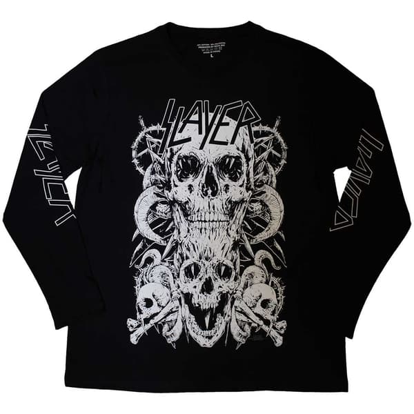 Slayer Unisex Long Sleeve T-Shirt: White Skulls (Sleeve Print) (XX-Large)