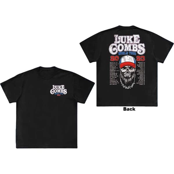 Luke Combs Unisex T-Shirt: Tour '23 Skull (Back Print & Ex-Tour) (Large)