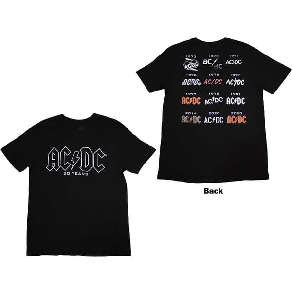 AC/DC Unisex T-Shirt: Logo History (Back Print) (Large)