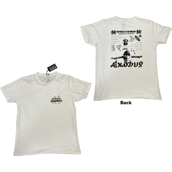 Bob Marley Unisex Organic T-Shirt: Exodus Tracklist (Back Print & Hi-Build) (Large)