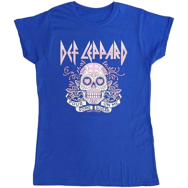 Def Leppard Ladies T-Shirt: Pour Some Sugar On Me Skull Tour 2019 (Ex-Tour) (Small)