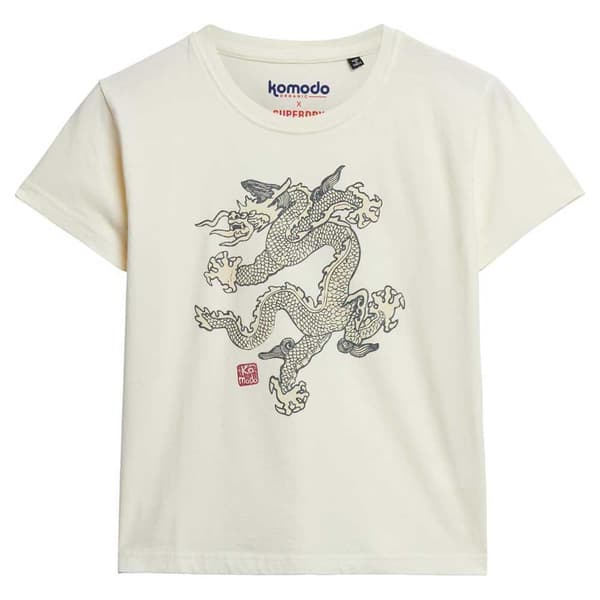 Superdry Kortærmet T-shirt Dragon Slim Beige XS Kvinde