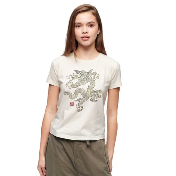 Superdry Kortærmet T-shirt Dragon Slim Beige XS Kvinde