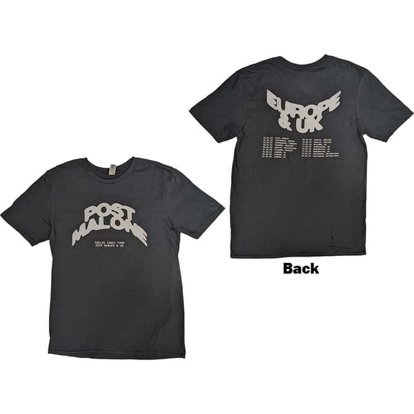 Post Malone Unisex T-Shirt: Curved Logo 2023 Tour Dates (Back Print & Ex-Tour) (Small)