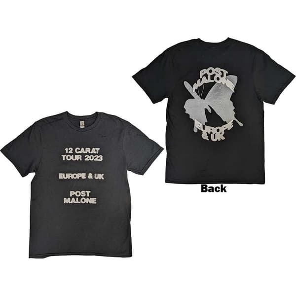 Post Malone Unisex T-Shirt: Butterfly Logo 2023 Tour (Back Print & Ex-Tour) (Small)