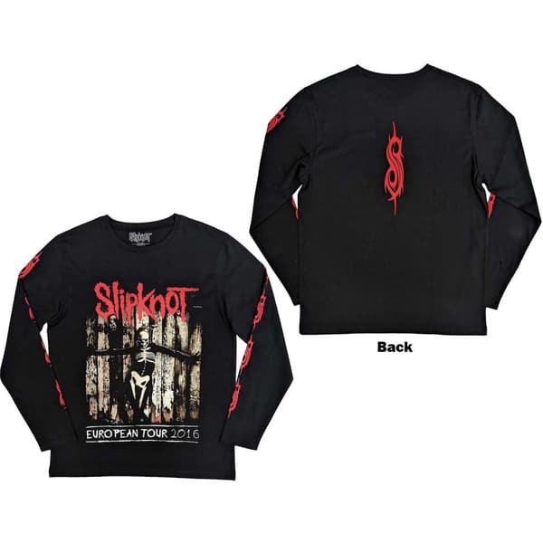 Slipknot Unisex Long Sleeve T-Shirt: Skeleton Flag (Back & Sleeve Print) (Small)
