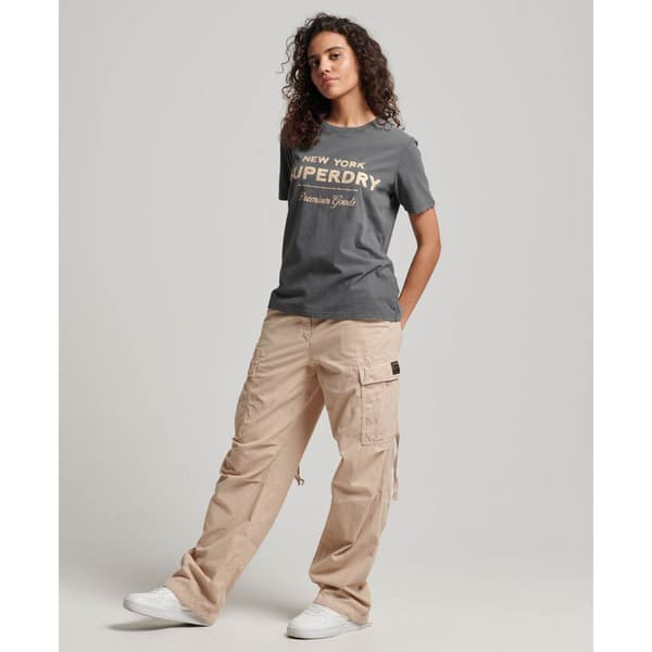 Superdry Kortärmad T-shirt Med Rund Hals Luxe Metallic Logo Grå M Kvinna