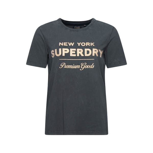 Superdry Kortärmad T-shirt Med Rund Hals Luxe Metallic Logo Grå M Kvinna