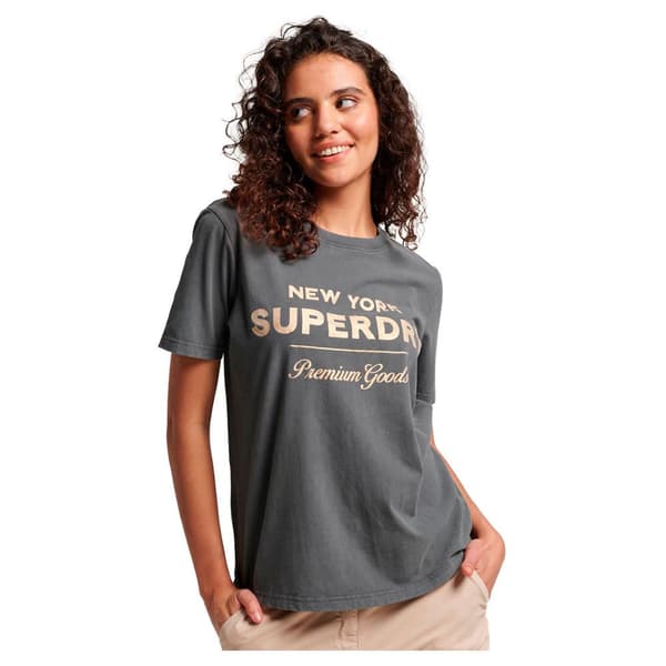 Superdry Kortärmad T-shirt Med Rund Hals Luxe Metallic Logo Grå M Kvinna