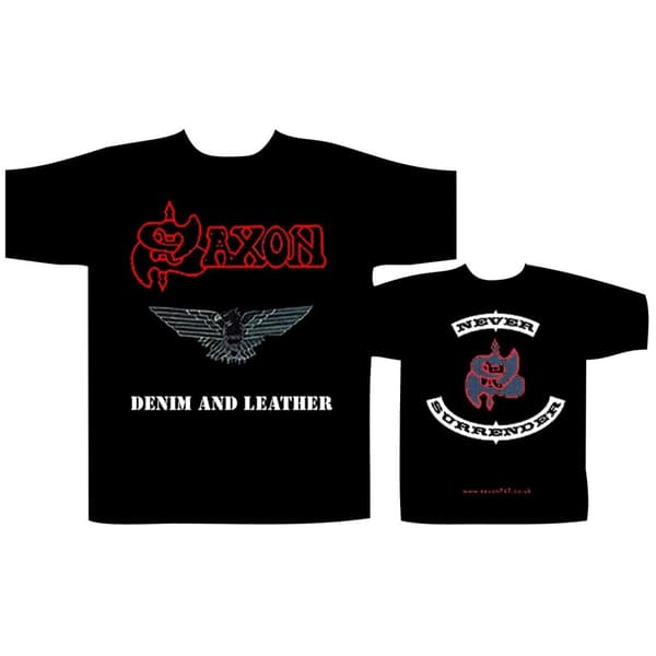 SAXON - DENIM & LEATHER T-SHIRT (LARGE)