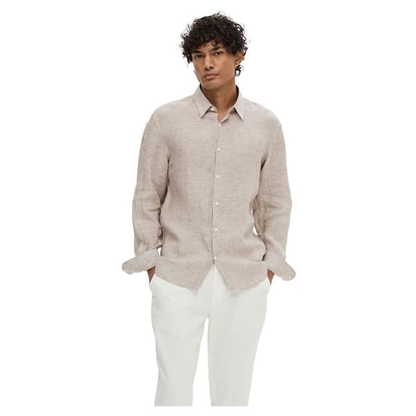 Selected Lang ærmet Skjorte Regkylian Beige M Mand
