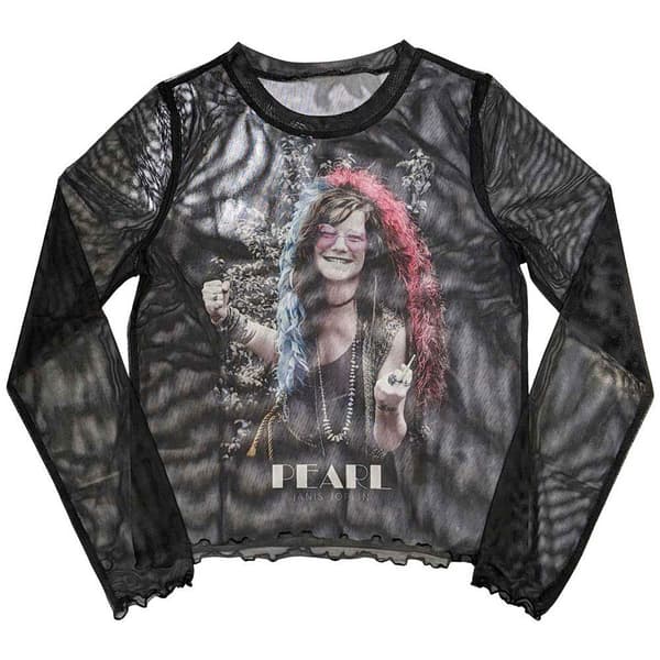 Janis Joplin Pearl Garden Long Sleeve Mesh Crop Top Black XL
