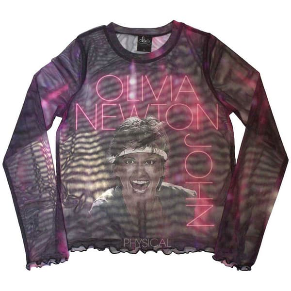 Olivia Newton John Physical Long Sleeve Mesh Crop Top