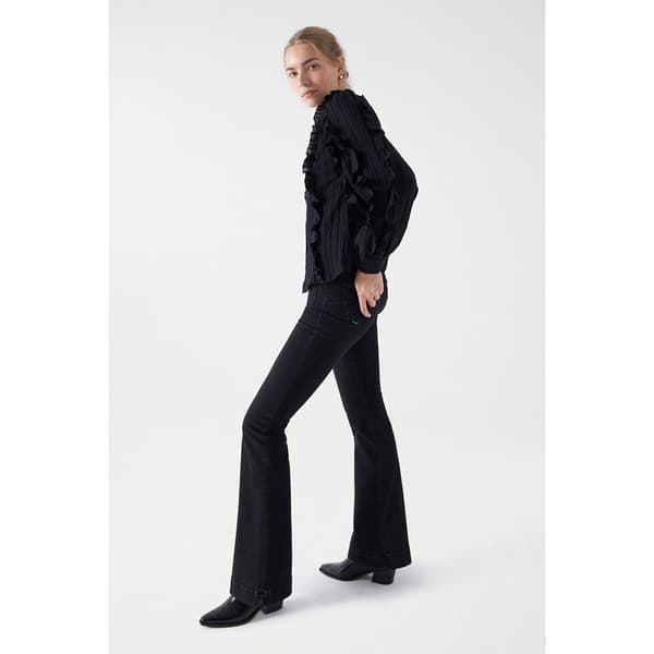 Salsa Jeans Kortärmad Blus Ruffle Sleeve Svart L Kvinna