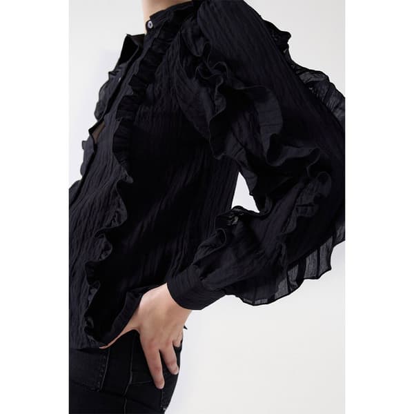 Salsa Jeans Kortärmad Blus Ruffle Sleeve Svart L Kvinna