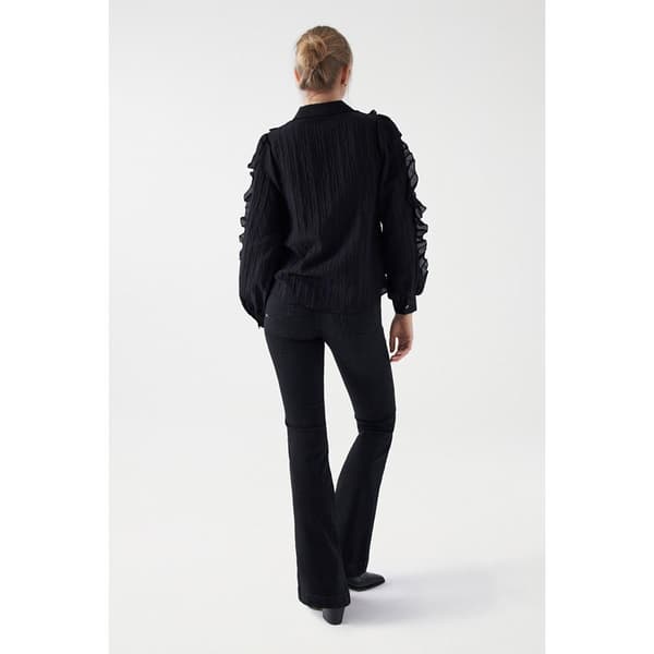 Salsa Jeans Kortärmad Blus Ruffle Sleeve Svart L Kvinna